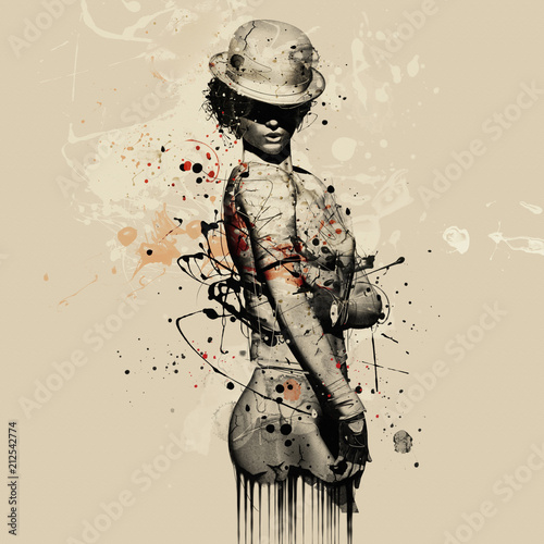 kobieta-w-stylu-kabaretu-ilustracja-akwarela-moda-grunge