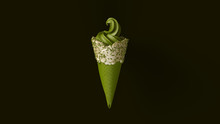 Olive Green Ice Cream With Green Icing And Green Sprinkles 3d Illustration
