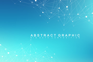 Poster - Technology abstract background with connected line and dots. Big data visualization. Perspective backdrop visualization. Analytical networks. Vector illustration.