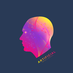 Leinwandbilder - Futuristic Artificial Intelligence and Machine Learning Concept.. Human Big Data Visualization. Wave Flow Communication, Scientific vector illustration.