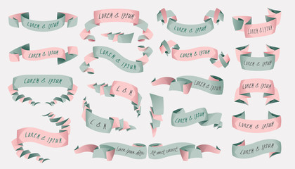 Vector illustration set of hand drawn ribbons for wedding, anniversary, birthday and party. Design for banner, poster, card, invitation, brochure and scrapbook	
