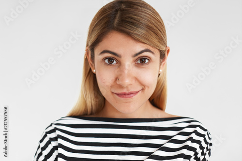 Close Up Portrait Of Beautiful Young Woman With Clean Perfect Skin