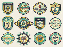 Sea, Nautical And Beach Retro Badges. Vector Set.