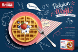 Fototapeta  - Belgian waffle ads with fruit