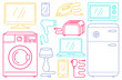 Haushaltsgeräte, Line Icons, Elektrogeräte, Elektroschrott, bunte Symbole auf weißem Hintergrund