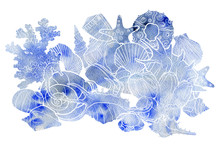 Watercolor Background With Seashells
