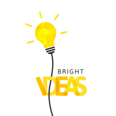 Poster - Bright ideas concept with shining low poly lightbulb. Integrated text and lettering with multiply blend mode.