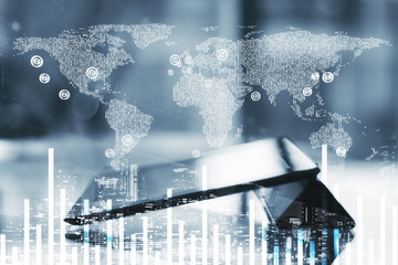 Poster - digital world map with financial chart