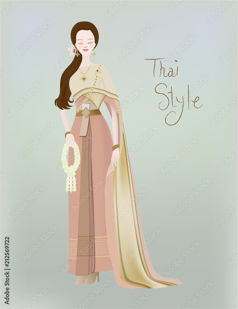 Welcome to Thailand with Thai women wearing traditional Thai dress. Fashion  illustration. Avatar vector. Stock Vector | Adobe Stock