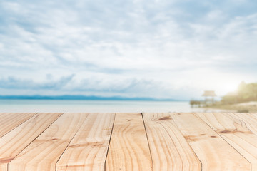 Wall Mural - top wood table with Blur Background for product