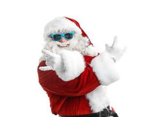 Canvas Print - Authentic Santa Claus wearing sunglasses on white background