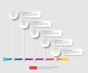 Poster - 5 steps infographic. timeline design template with 3D paper label, integrated circles. Business concept with options. For content, diagram, flowchart, steps, parts, workflow layout, chart