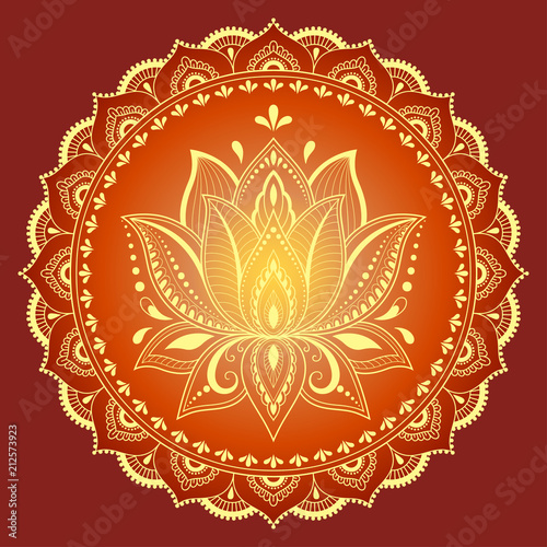 Dekoracja na wymiar  kolorowy-okragly-wzor-w-formie-mandali-z-lotosem-dekoracyjny-ornament-w-etnicznym-stylu-orientalnym