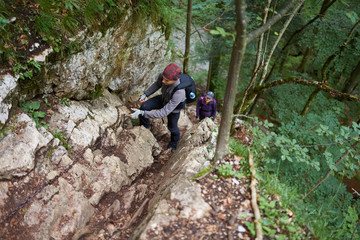 Hikers on a rough trail