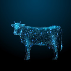 Leinwandbilder - Abstract image of a cow in the form of a starry sky or space, consisting of points, lines, and shapes in the form of planets, stars and the universe. Animal vector wireframe concept