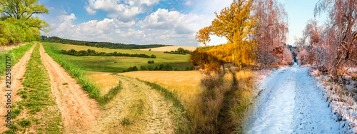 Cuadros en Lienzo Four season collage from shots with roads in landscape