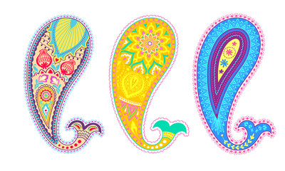 Colorful paisley set. Decorative ornament design.