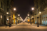 Fototapeta Paryż - Piotrkowska street at night in Lodz city, Lodzkie, Poland