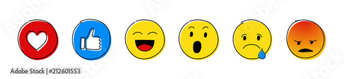 Emoji reactions - set of different emoticons. Vector. Poster Mural XXL