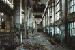 © DedMityay - Ruins of abandoned old broken industrial factory or warehouse buildings inside after disaster, war or cataclysm