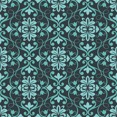 Dark teal seamless floral wallpaper