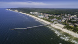 Fototapeta Miasto - Międzyzdroje - a picturesque Polish resort on the Baltic coast from a bird's eye view