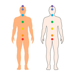 Wall Mural - silhouette of a man with seven colored sacred dots. vector illustration.