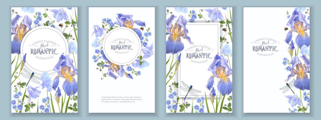 Wall Mural - Blue flower banners set