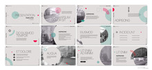 Presentation Template. Round Elements For Slide Presentations On A Gray Background. Use Also As A Flyer, Brochure, Corporate Report, Marketing, Advertising, Annual Report, Banner. Vector