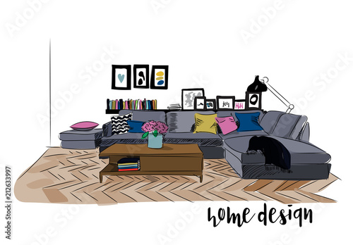 Vector Interior Design Illustration Modern Living Room