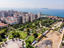 Aerial Drone View Of Goztepe 60th Year Park Located In Kadikoy, Istanbul.