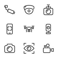 Wall Mural - Set of black vector icons, isolated on white background, on theme CCTV Camera