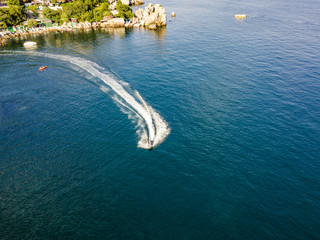 Wall Mural - aerial aqua jet ski in the europe city sea bay near the coast