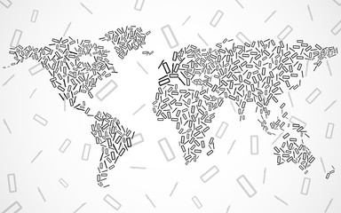 Abstract world map of binary computer code, technology background