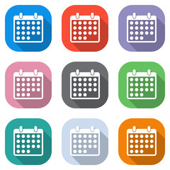 Poster - simple calendar icon. Set of white icons on colored squares for applications. Seamless and pattern for poster
