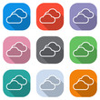 Mostly cloudy icon. Simple linear icon with thin outline. Set of white icons on colored squares for applications. Seamless and pattern for poster