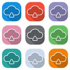Poster - outline upload simple cloud icon. linear symbol with thin outline. Set of white icons on colored squares for applications. Seamless and pattern for poster