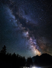 Wall Mural - astrophotography of milky way galaxy. silhouette of mountains. stars, nebula and stardust at night s