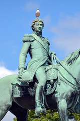 Statue of King Charles John on the Palace square in front of Slottet (Kings Palace).
