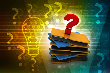 Poster - 3d rendering file folder with question symbol