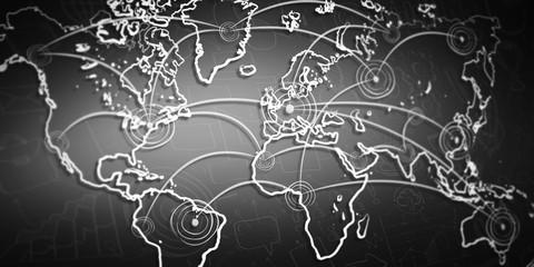 Canvas Print - hand drawn world map with connections sketch