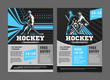 Hockey tournament posters, flyer with hockey player and goalie - template vector design
