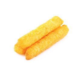 Poster - Pile of puffed cornmeal sticks isolated