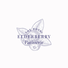 Wall Mural - the royal elderberry patisserie abstract vector sign, symbol or logo template. three berries with le