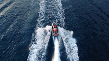 Aerial Drone Photo Of Jet Ski Cruising In Tropical Waters