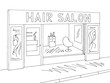 Hair salon exterior graphic black white sketch illustration vector