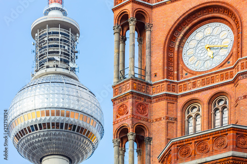 Fotografie, Obraz Berlin Alexanderplatz Rotes Rathaus Fernsehturm