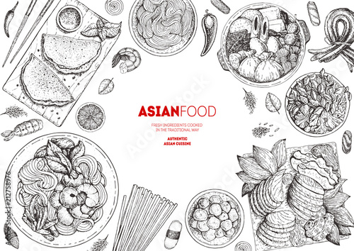 Asian Cuisine Sketch Collection Hand Drawn Vector Il Ration Food Menu Design Template Engraved Elements Asian Food Set Asian Cuisine Sketch Collection Hand Drawn Vector Il Ration Food Menu Design Template Engraved Elements Asian Food Set