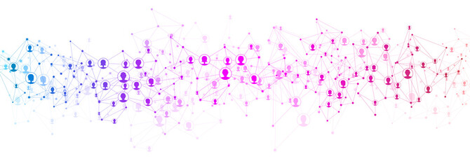 White global communication banner with colorful network.