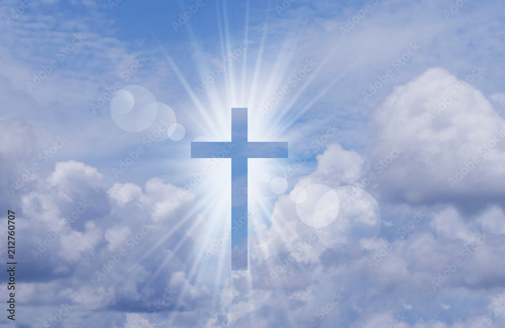 Obraz na płótnie Christian cross appears bright in the sky background w salonie
